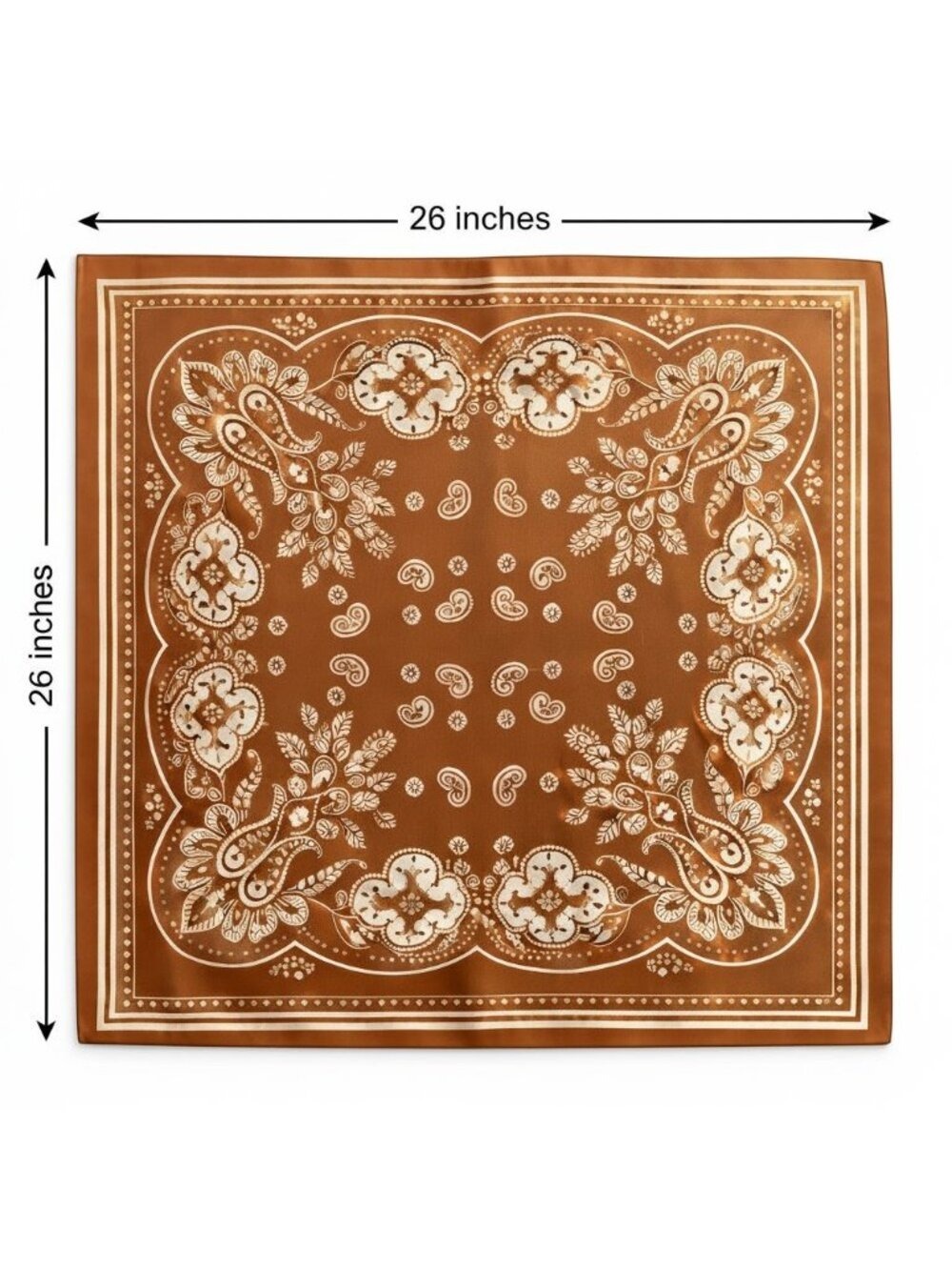 Caramel Brown Satin Paisley Scarf Bandana 26x26 Western Cowgirl Wild Rag - Picture 3 of 8